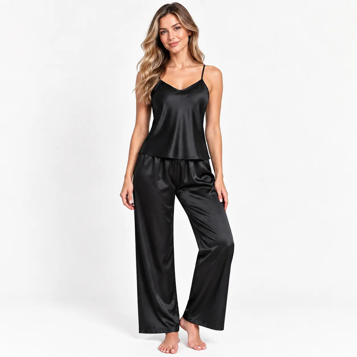 Pyjama En Satin De Polyester Col En V | le Juste Pyjama