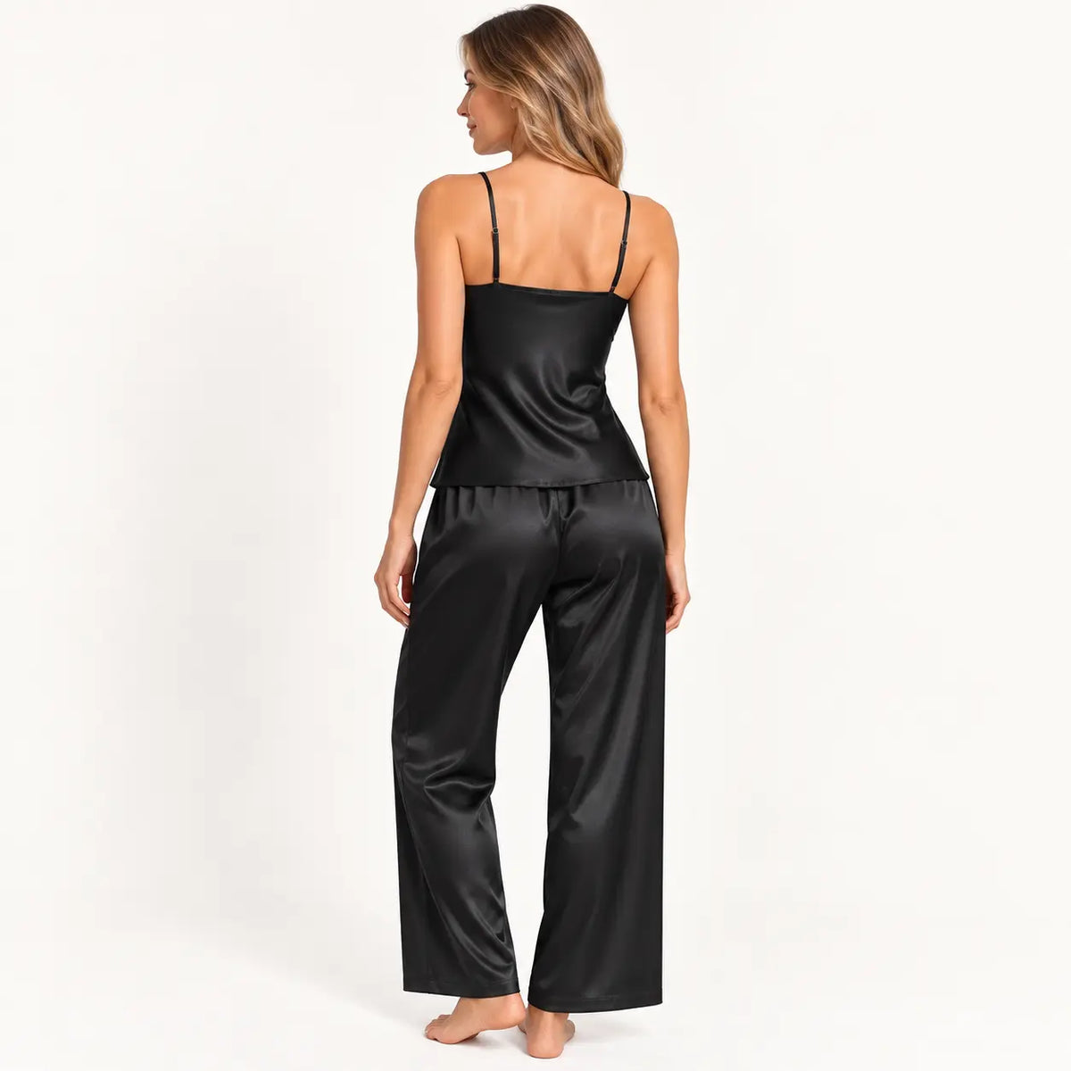 Pyjama En Satin De Polyester Col En V – vue 2 | le Juste Pyjama