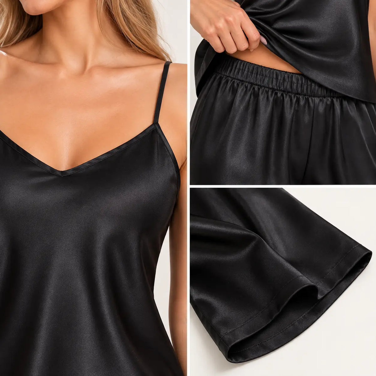 Pyjama En Satin De Polyester Col En V – vue 4 | le Juste Pyjama