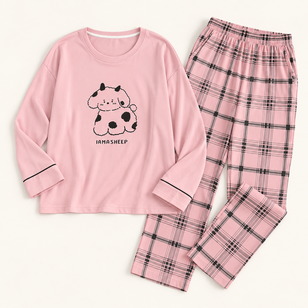 Pyjama Faux Coton Ensemble Rose – vue 5 | le Juste Pyjama
