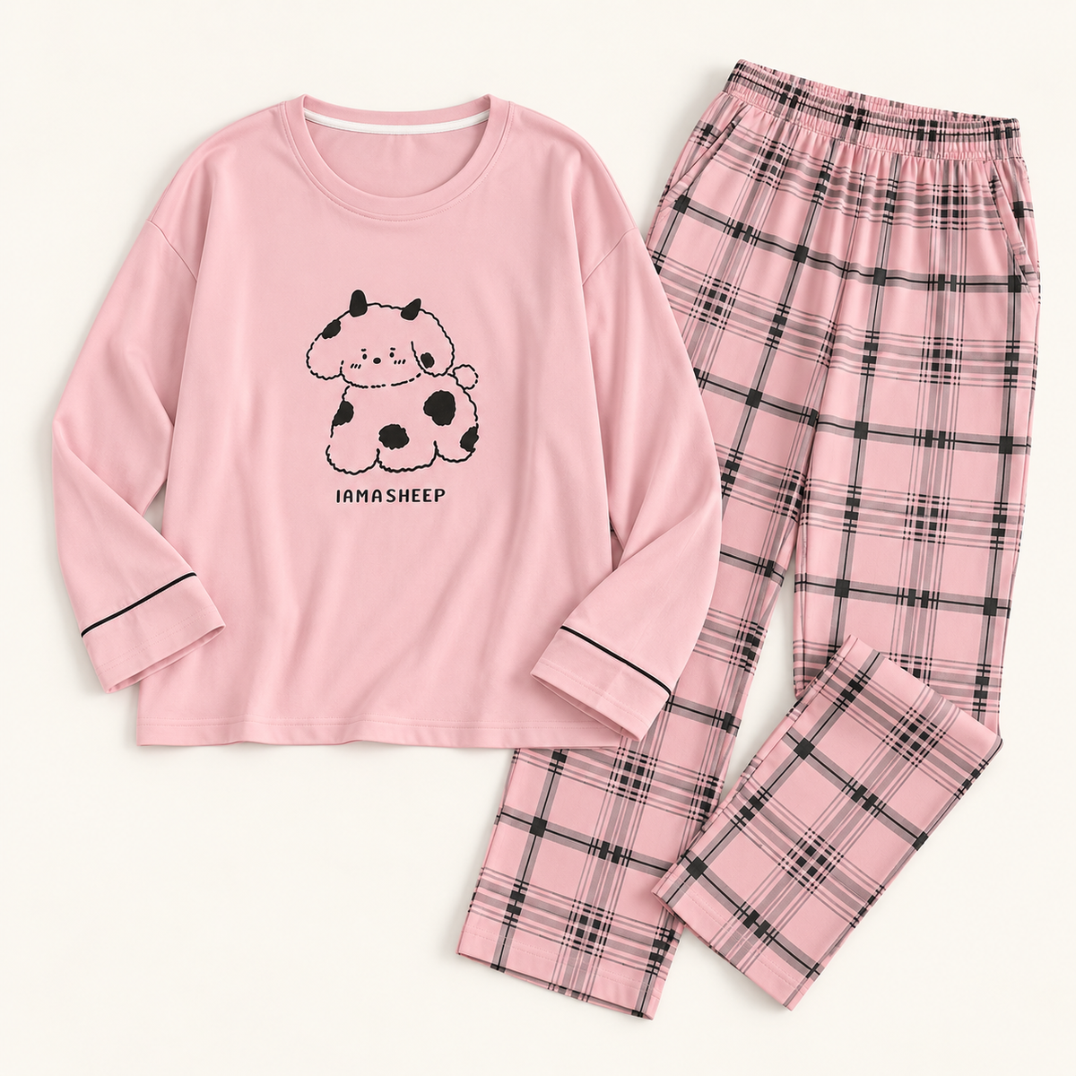 Pyjama Faux Coton Ensemble Rose – vue 5 | le Juste Pyjama