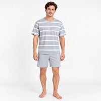 Pyjama Homme Short Tee Shirt Rayé Gris Et Blanc | le Juste Pyjama