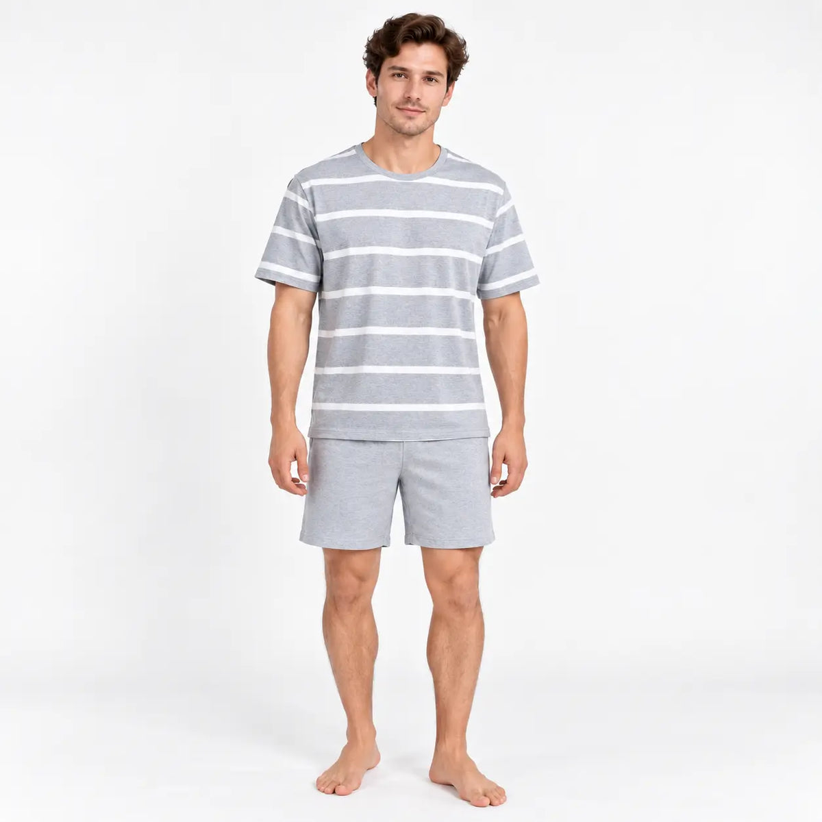Pyjama Homme Short Tee Shirt Rayé Gris Et Blanc | le Juste Pyjama