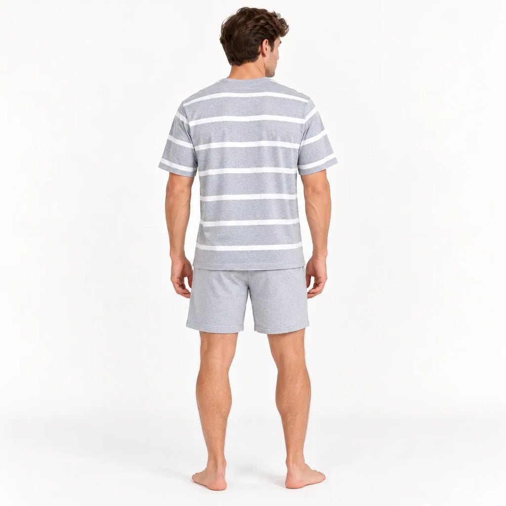 Pyjama Homme Short Tee Shirt Rayé Gris Et Blanc – vue 2 | le Juste Pyjama