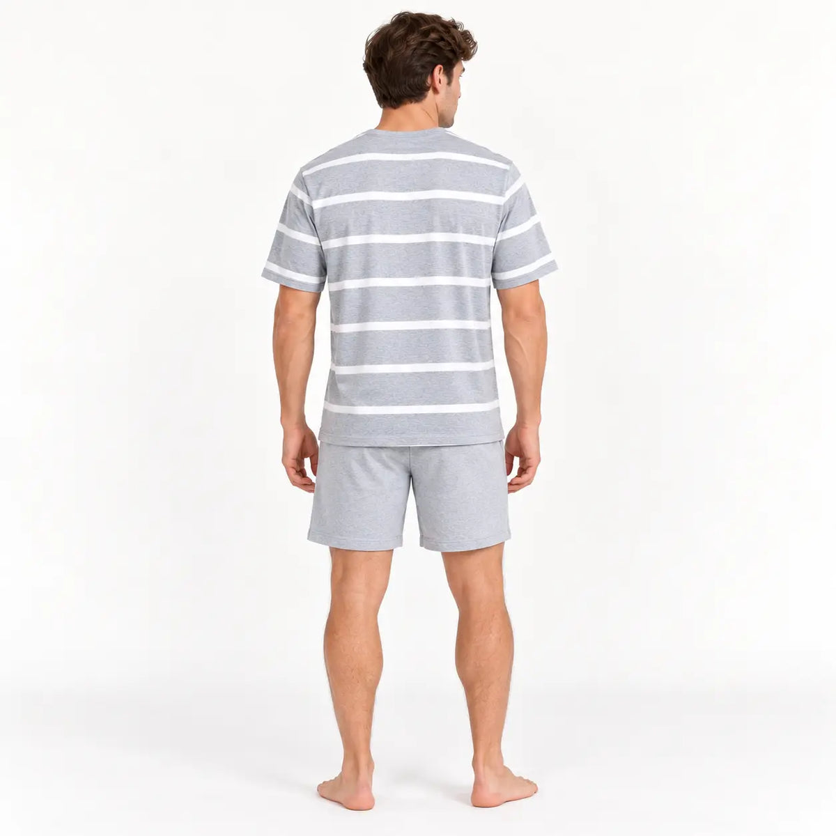 Pyjama Homme Short Tee Shirt Rayé Gris Et Blanc – vue 2 | le Juste Pyjama