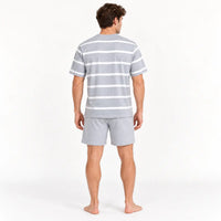 Pyjama Homme Short Tee Shirt Rayé Gris Et Blanc – vue 2 | le Juste Pyjama