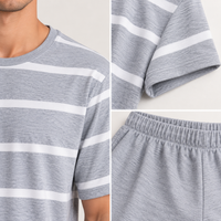 Pyjama Homme Short Tee Shirt Rayé Gris Et Blanc – vue 4 | le Juste Pyjama