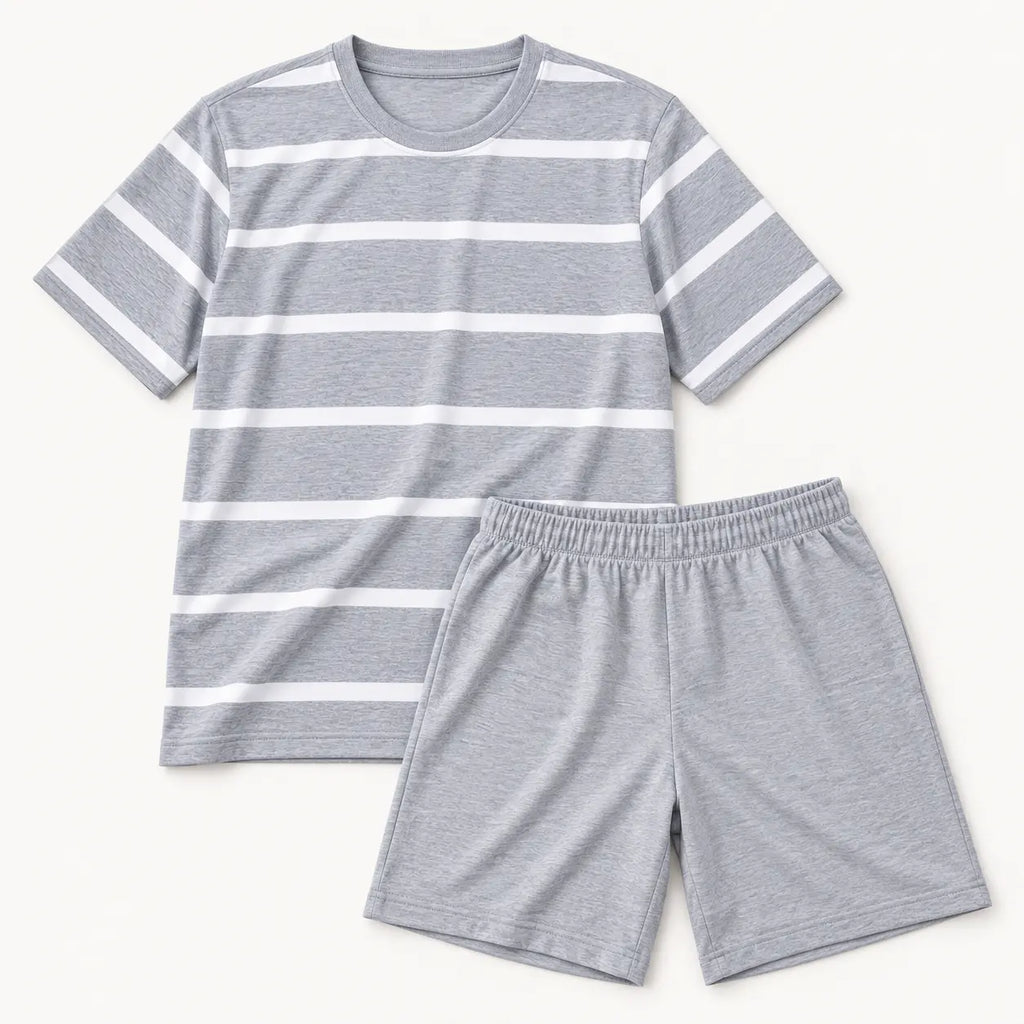 Pyjama Homme Short Tee Shirt Rayé Gris Et Blanc – vue 5 | le Juste Pyjama