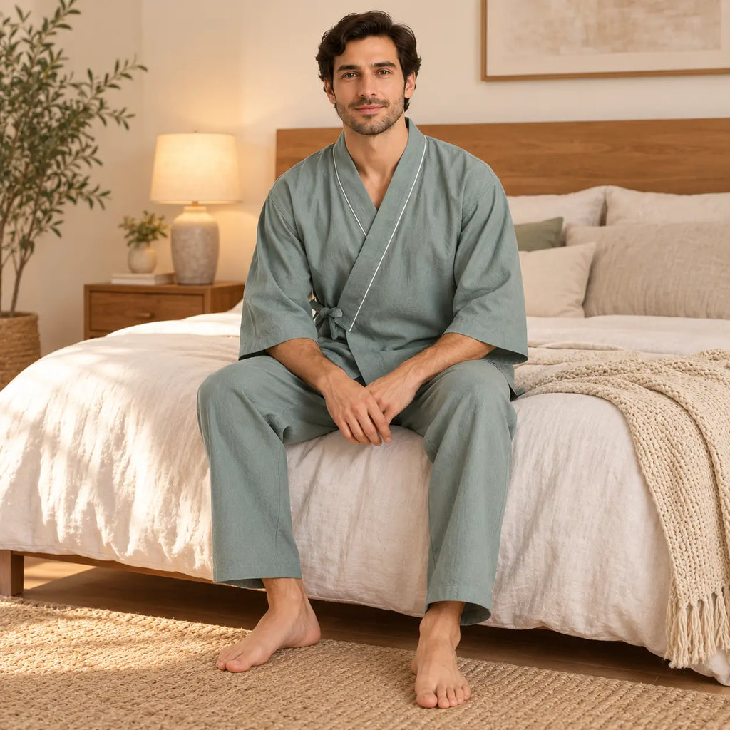 Pyjama Japonais Homme Style Kimono En Coton – vue 3 | le Juste Pyjama