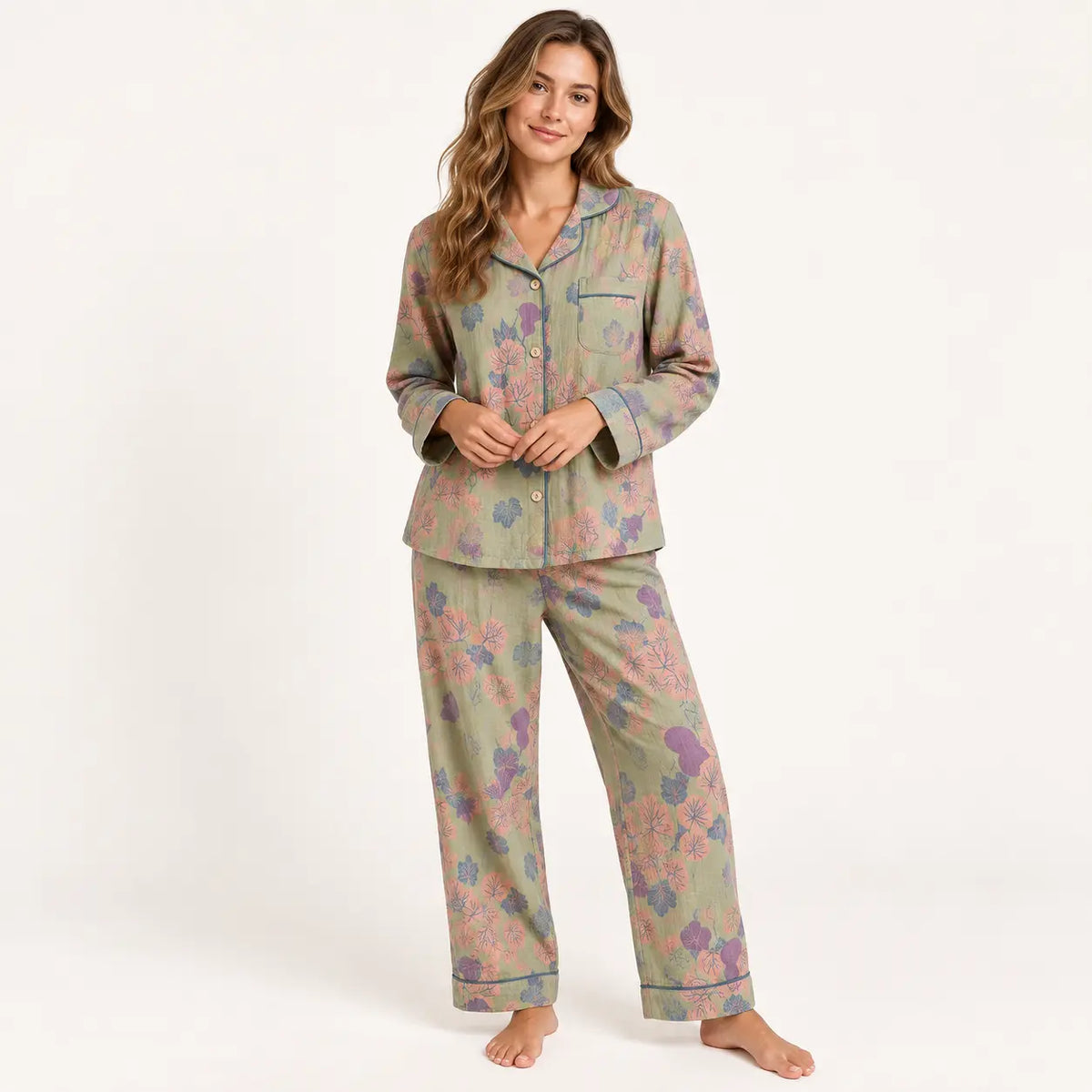 Pyjama Manches Longues Coton Deux Pièces Col Tailleur | le Juste Pyjama
