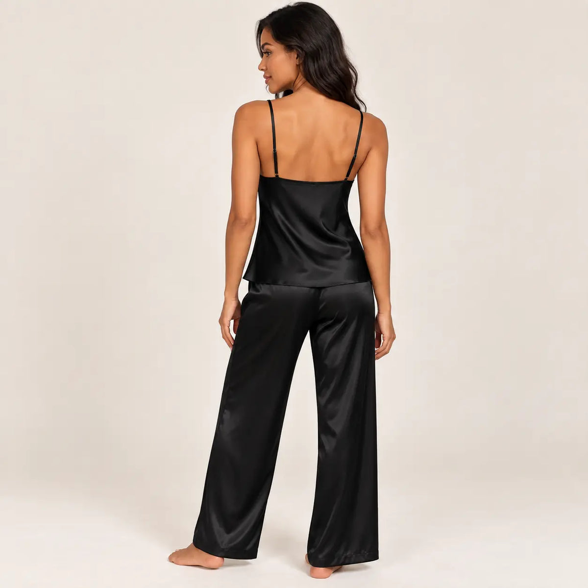 Pyjama Satin Noir Femme – vue 2 | le Juste Pyjama