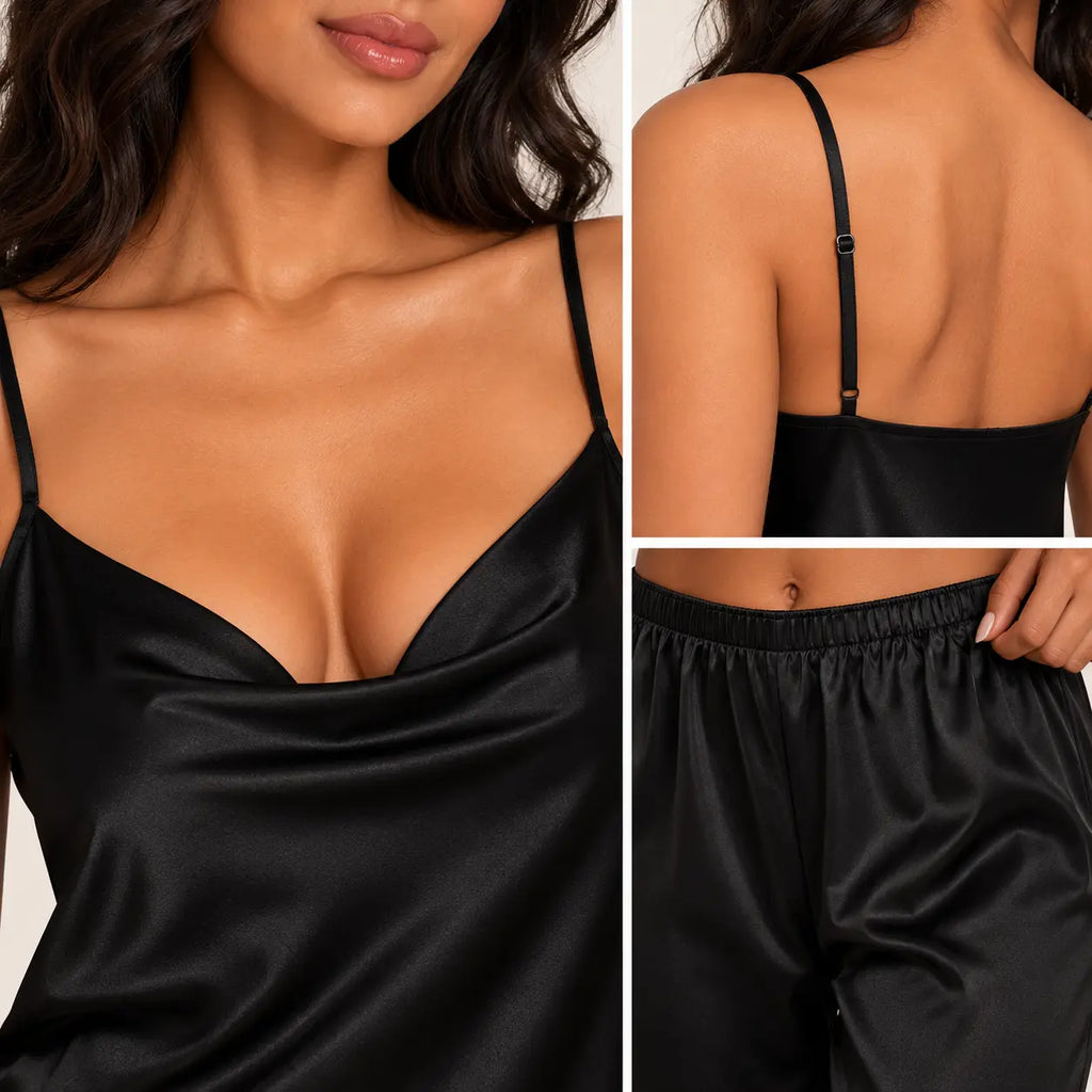 Pyjama Satin Noir Femme – vue 4 | le Juste Pyjama