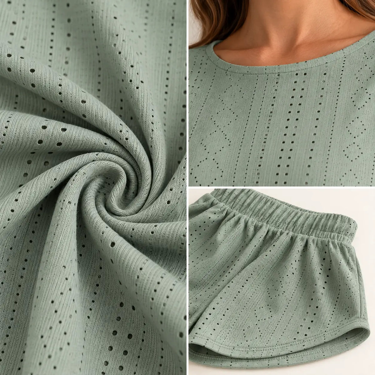 Pyjama Vert Menthe En Maille Pointelle – vue 4 | le Juste Pyjama