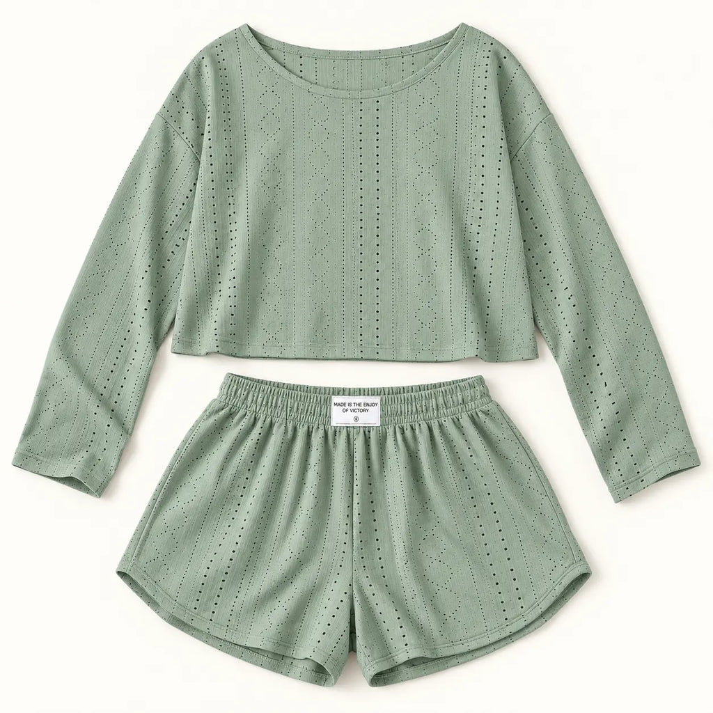 Pyjama Vert Menthe En Maille Pointelle – vue 5 | le Juste Pyjama