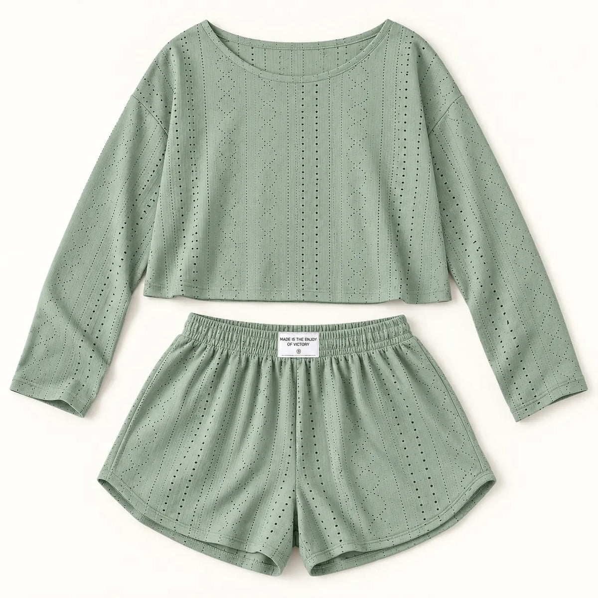 Pyjama Vert Menthe En Maille Pointelle – vue 5 | le Juste Pyjama