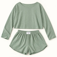 Pyjama Vert Menthe En Maille Pointelle – vue 5 | le Juste Pyjama