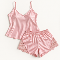 Pyjama Vêtement De Nuit Satin Rose Avec Dentelle – vue 5 | le Juste Pyjama