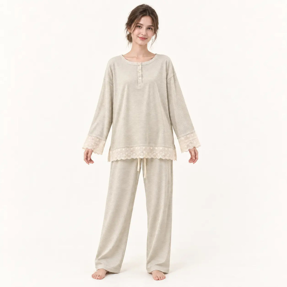 Pyjama Automne En Dentelle Rayé | le Juste Pyjama
