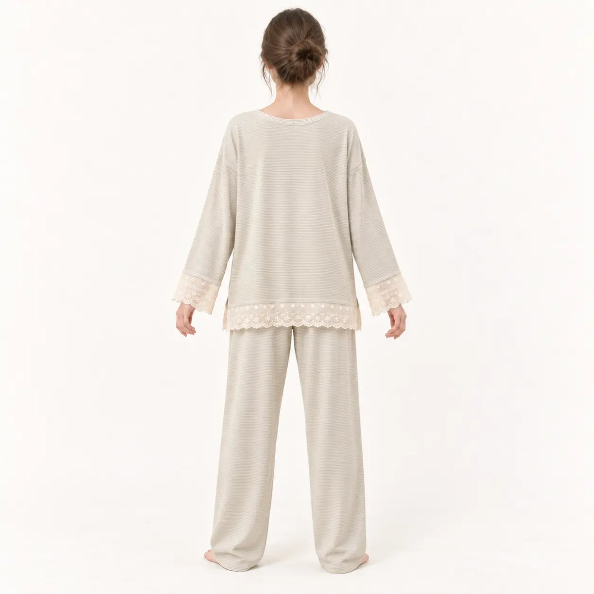 Pyjama Automne En Dentelle Rayé – vue 2 | le Juste Pyjama
