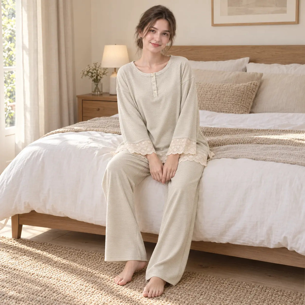 Pyjama Automne En Dentelle Rayé – vue 3 | le Juste Pyjama