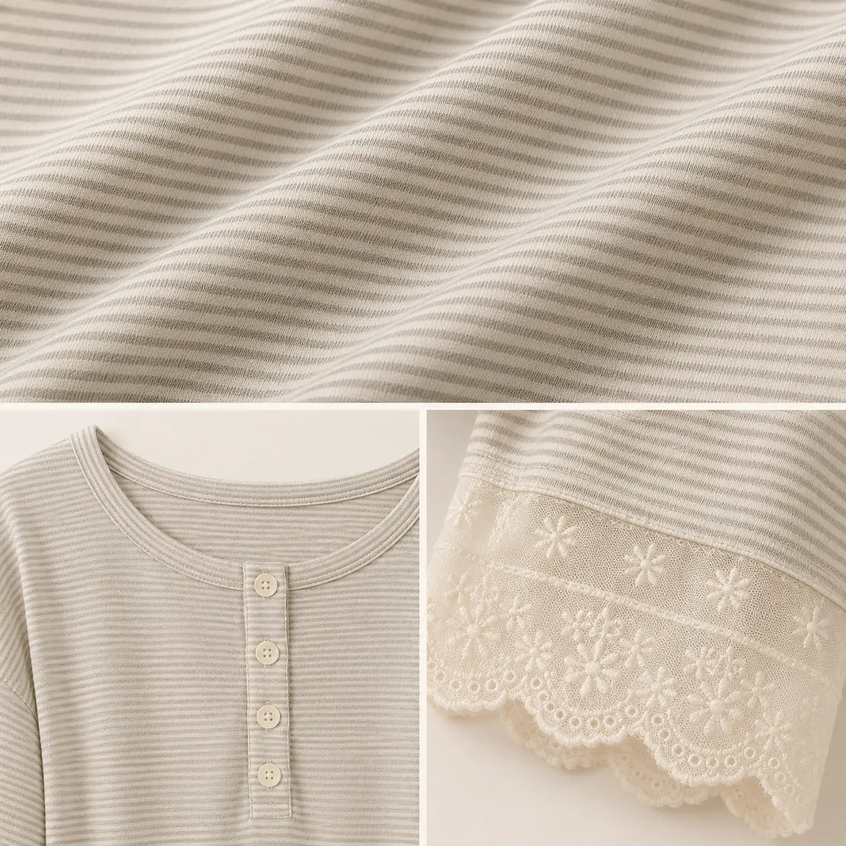 Pyjama Automne En Dentelle Rayé – vue 4 | le Juste Pyjama