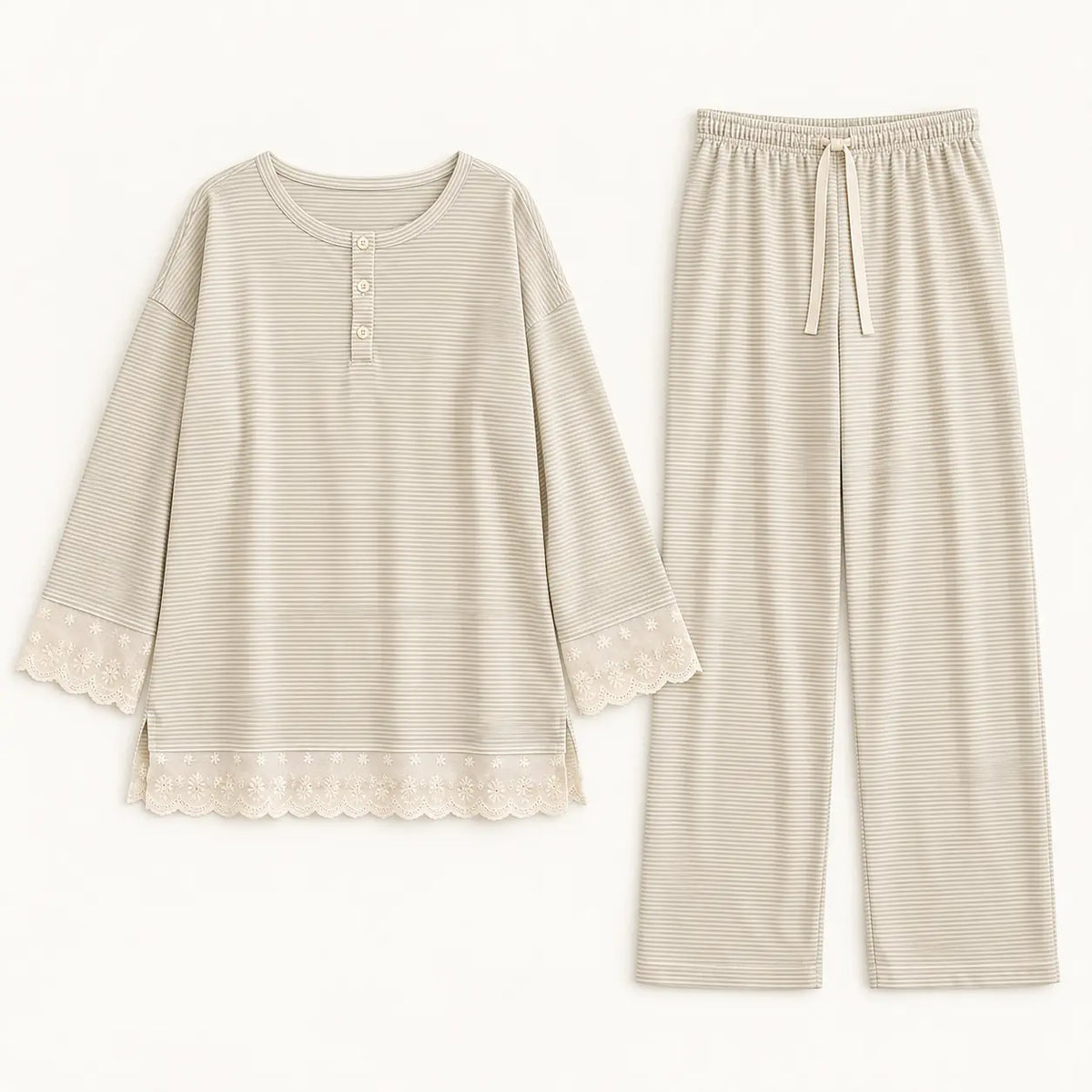 Pyjama Automne En Dentelle Rayé – vue 5 | le Juste Pyjama