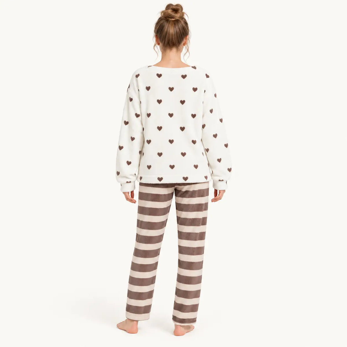 Pyjama Chaud Femme En Flanelle Chaude À Motifs Cœurs – vue 2 | le Juste Pyjama