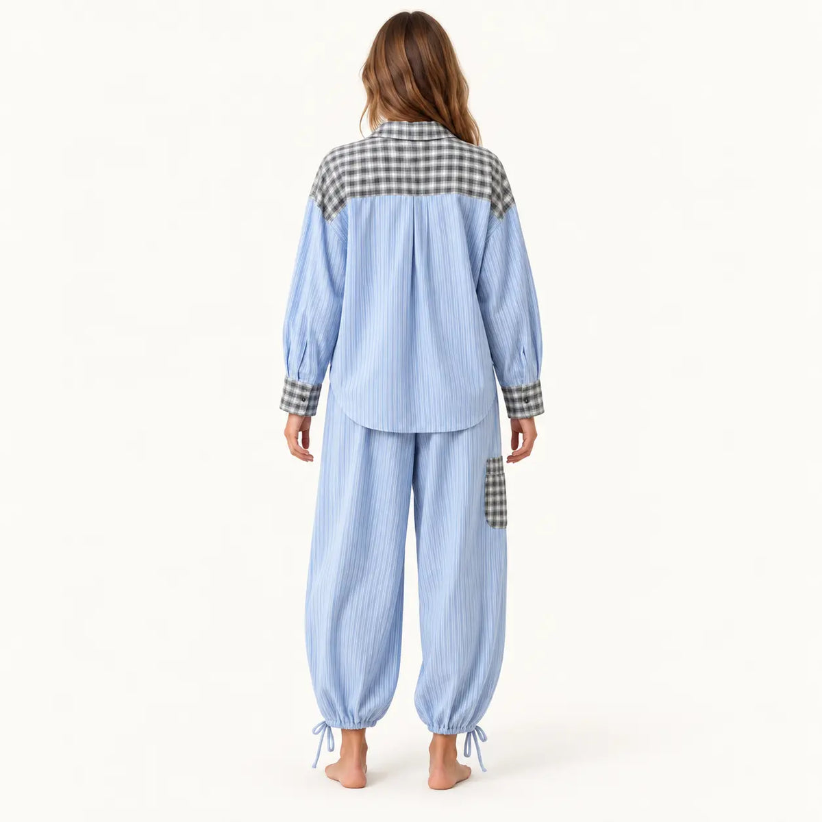 Pyjama Chemise Ensemble 2 Pièces Motif Carreaux Et Rayures – vue 2 | le Juste Pyjama