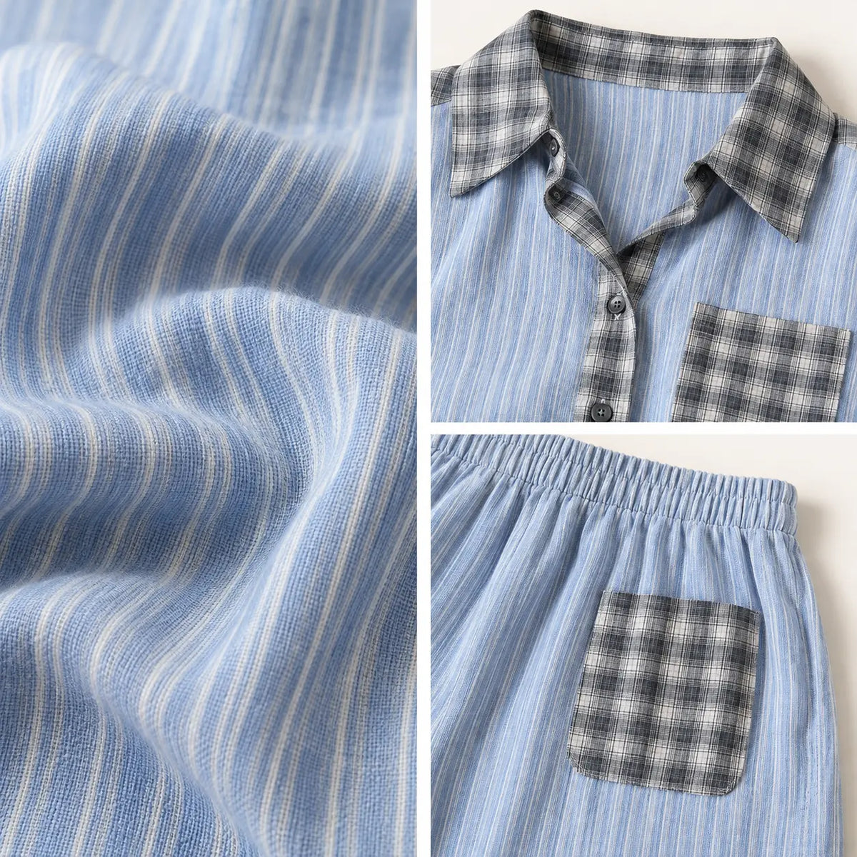Pyjama Chemise Ensemble 2 Pièces Motif Carreaux Et Rayures – vue 4 | le Juste Pyjama