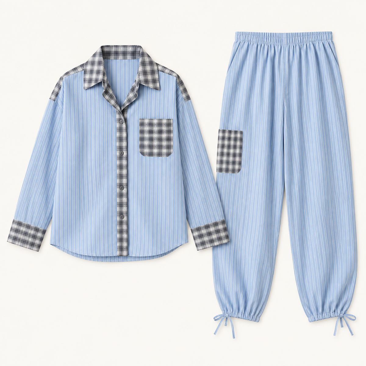 Pyjama Chemise Ensemble 2 Pièces Motif Carreaux Et Rayures – vue 5 | le Juste Pyjama