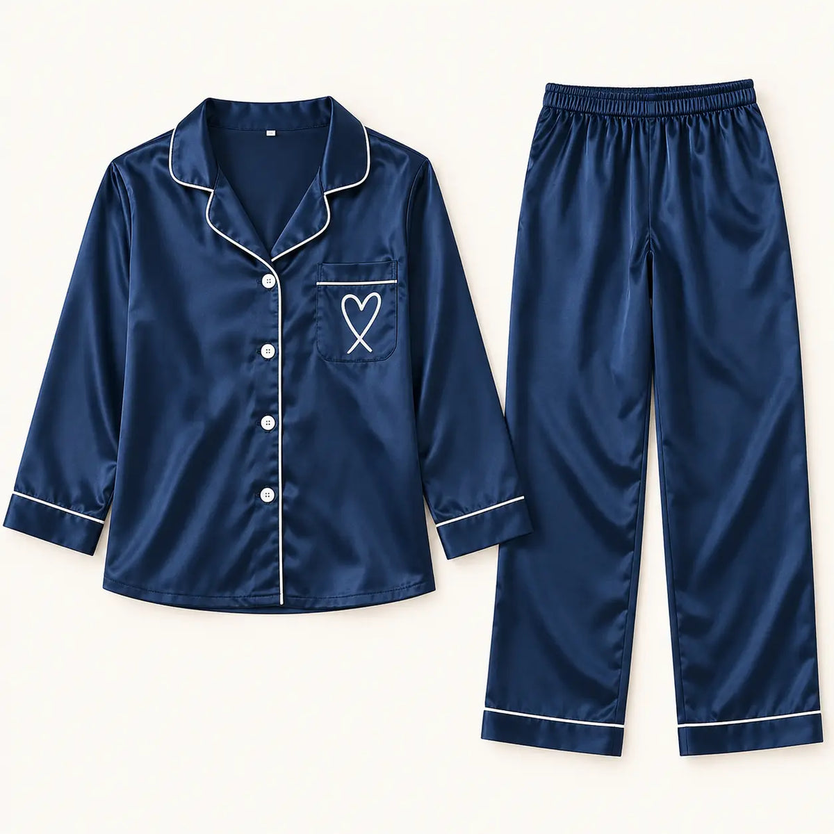 Pyjama Chemise Pantalon Femme En Satin Brodé Cœur – vue 8 | le Juste Pyjama