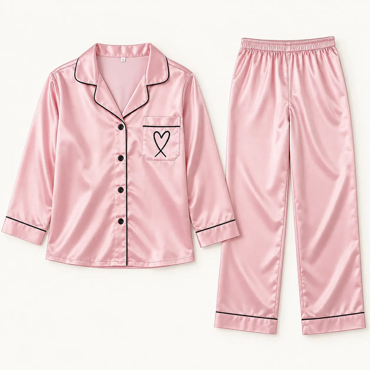 Pyjama Chemise Pantalon Femme En Satin Brodé Cœur – vue 7 | le Juste Pyjama