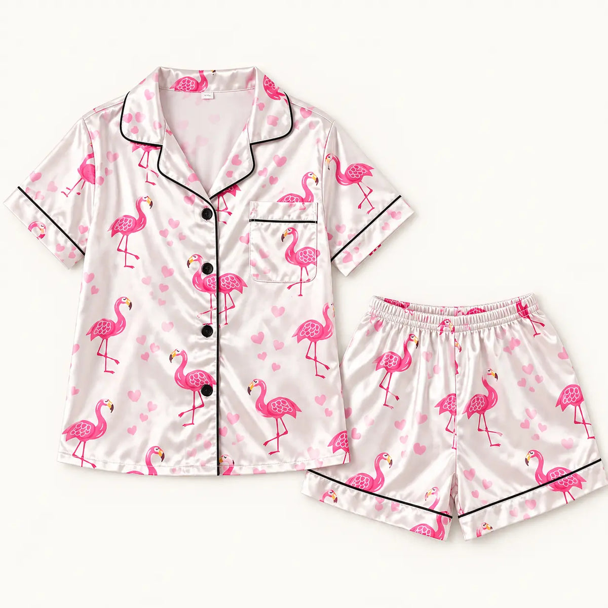 Pyjama Chemise Short Femme En Satin Imprimé Flamant Rose – vue 4 | le Juste Pyjama