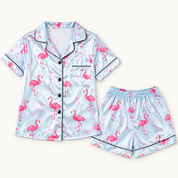 Pyjama Chemise Short Femme En Satin Imprimé Flamant Rose – vue 6 | le Juste Pyjama