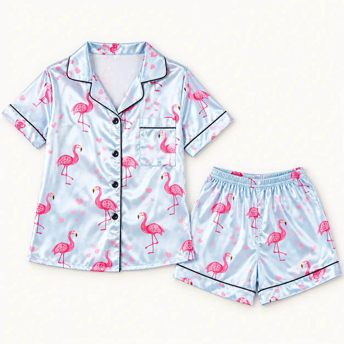 Pyjama Chemise Short Femme En Satin Imprimé Flamant Rose – vue 6 | le Juste Pyjama