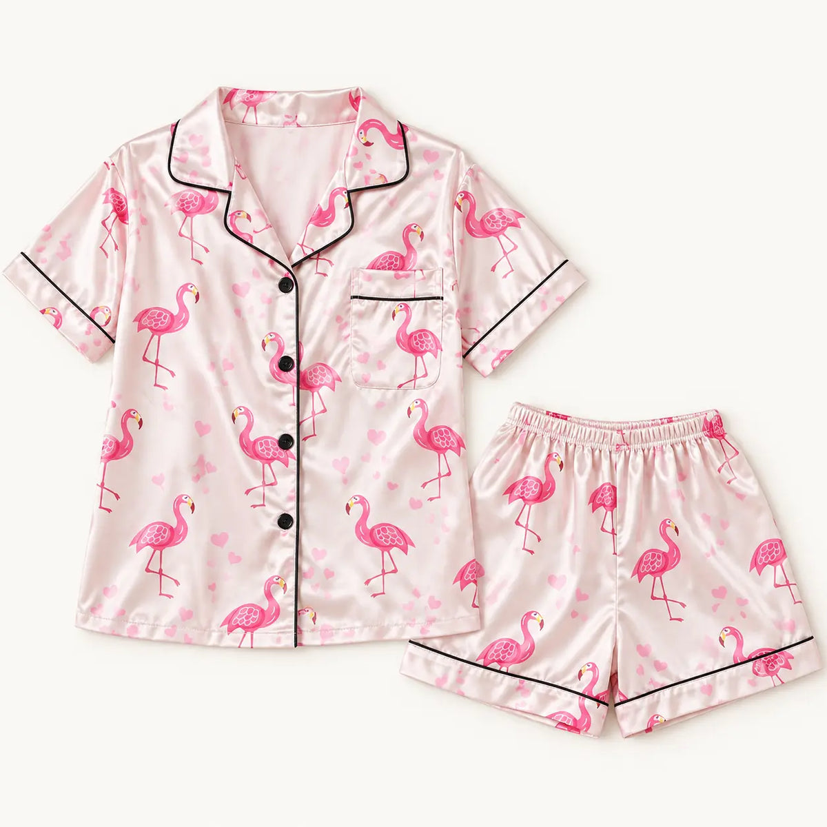 Pyjama Chemise Short Femme En Satin Imprimé Flamant Rose – vue 5 | le Juste Pyjama