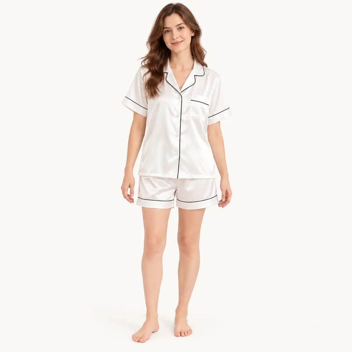 Pyjama Couple Satin Uni Manches Courtes – vue 7 | le Juste Pyjama