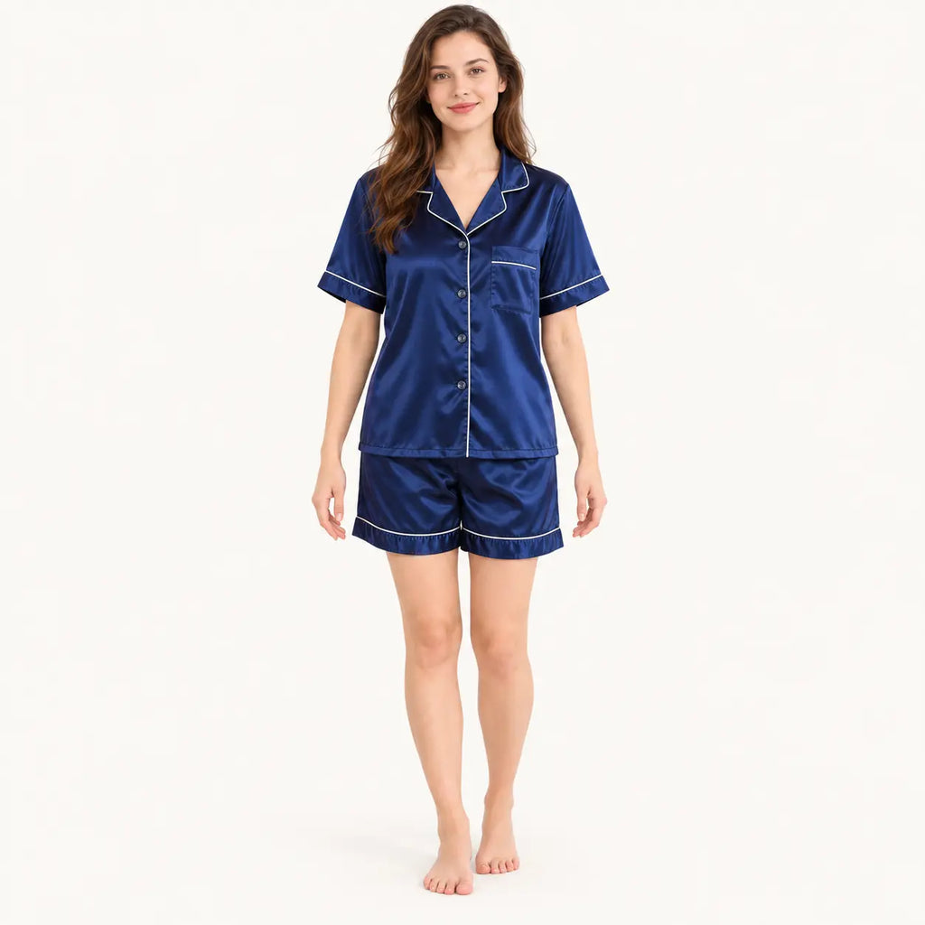 Pyjama Couple Satin Uni Manches Courtes – vue 8 | le Juste Pyjama