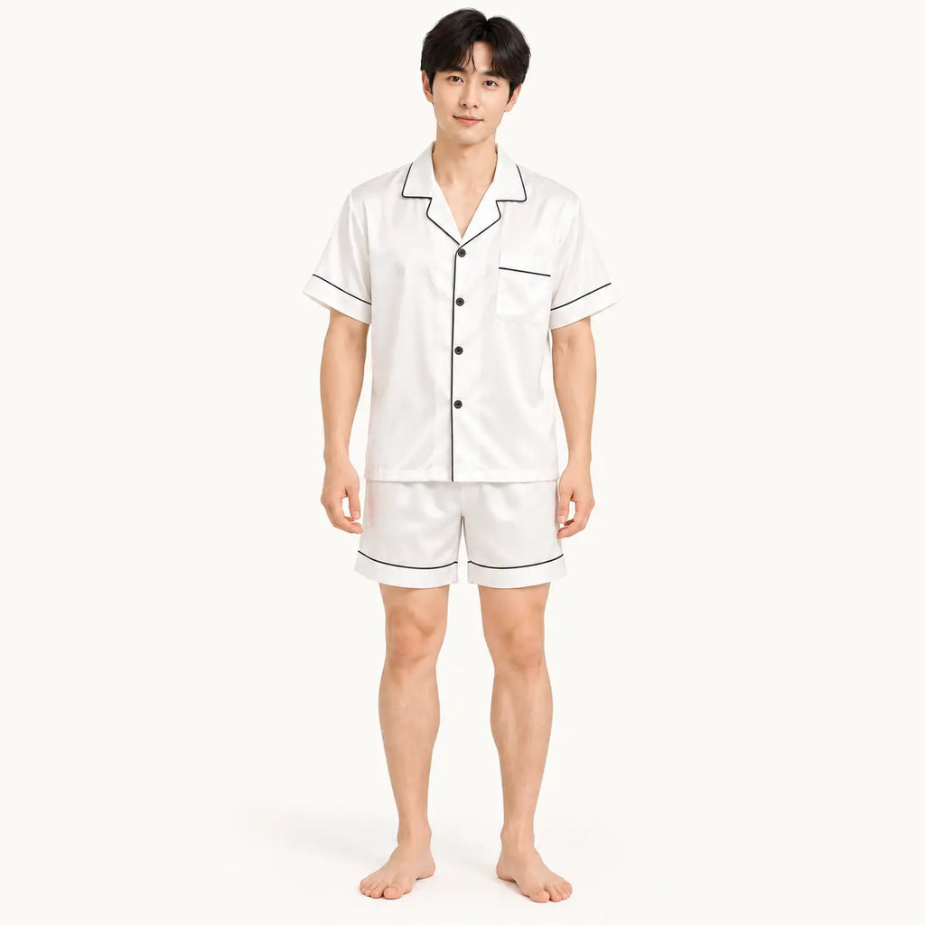 Pyjama Couple Satin Uni Manches Courtes – vue 6 | le Juste Pyjama
