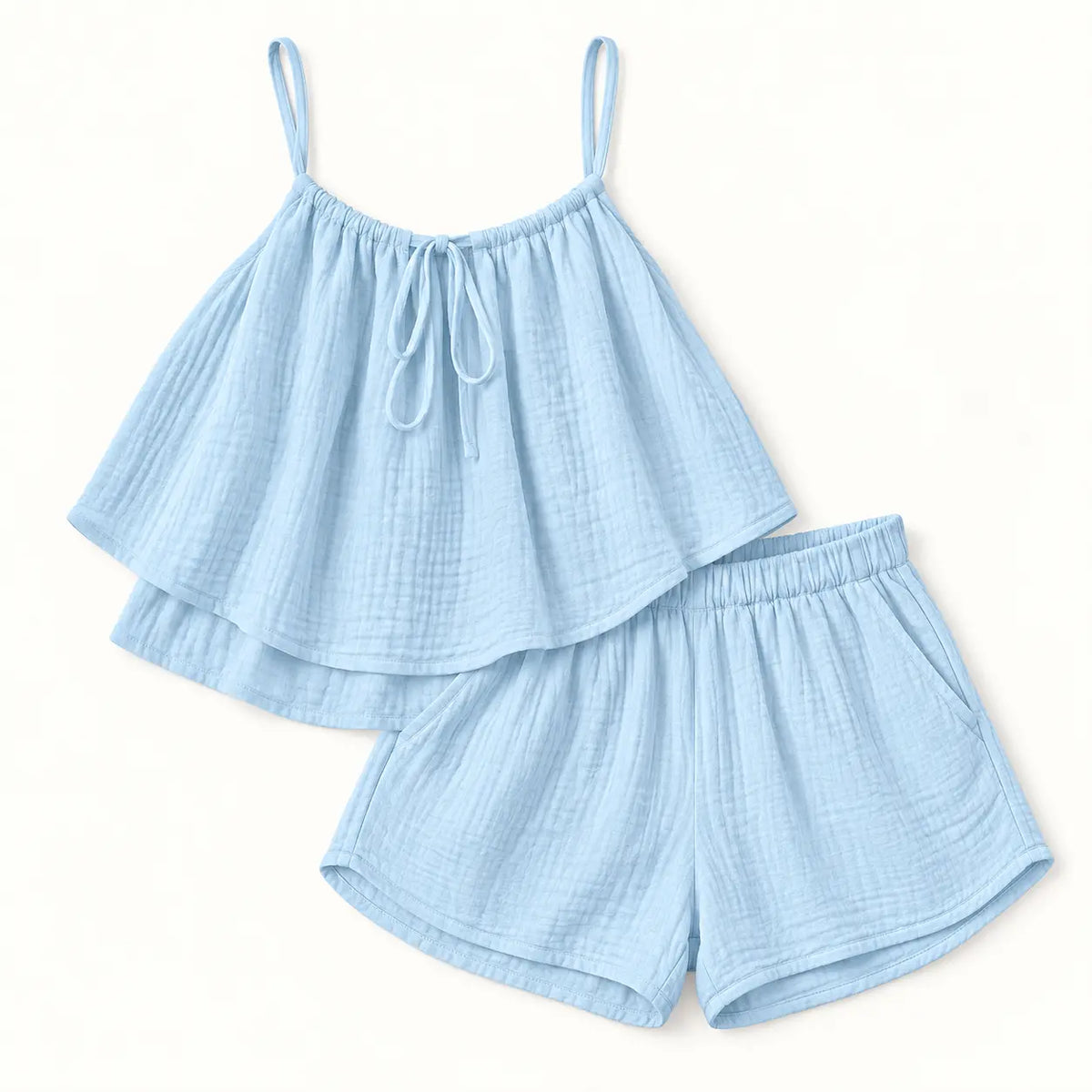 Pyjama D'Été Femme En Coton Gaufré Ensemble 2 Pièces – vue 7 | le Juste Pyjama