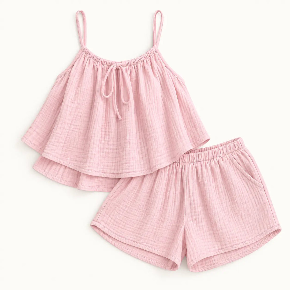 Pyjama D'Été Femme En Coton Gaufré Ensemble 2 Pièces coloris rose | le Juste Pyjama