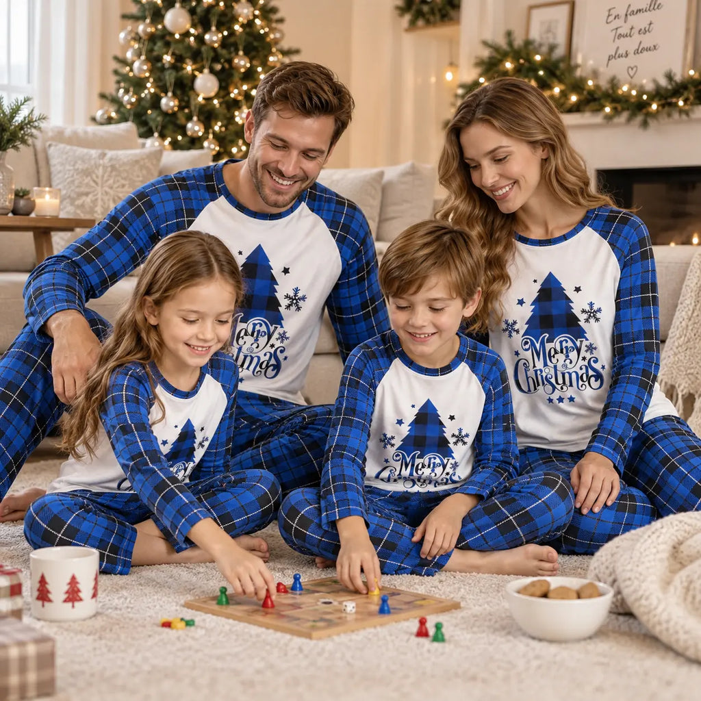 Pyjama De Noël Famille Assorti Sapin Imprimé Bleu – vue 4 | le Juste Pyjama