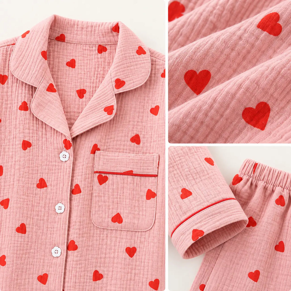 Pyjama Double Gaze De Coton Imprimé Cœurs – vue 3 | le Juste Pyjama