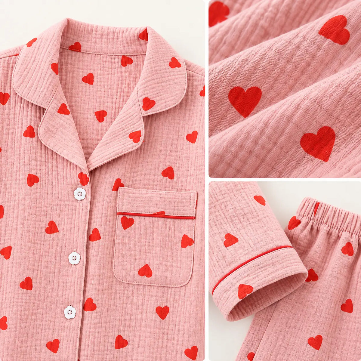 Pyjama Double Gaze De Coton Imprimé Cœurs – vue 3 | le Juste Pyjama