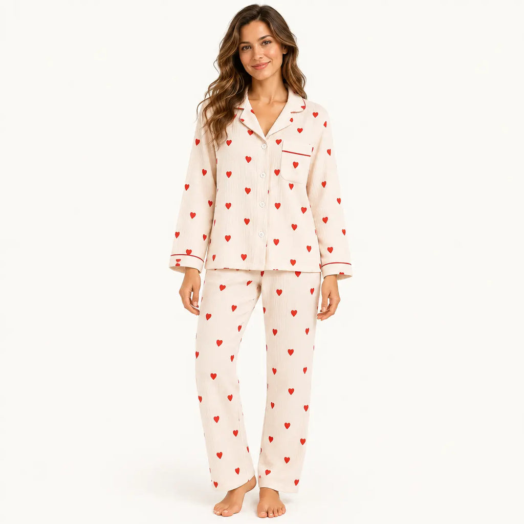 Pyjama Double Gaze De Coton Imprimé Cœurs – vue 6 | le Juste Pyjama