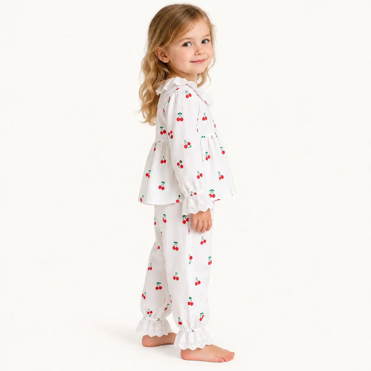Pyjama En Coton Avec Dentelle Motif Cerises – vue 3 | le Juste Pyjama