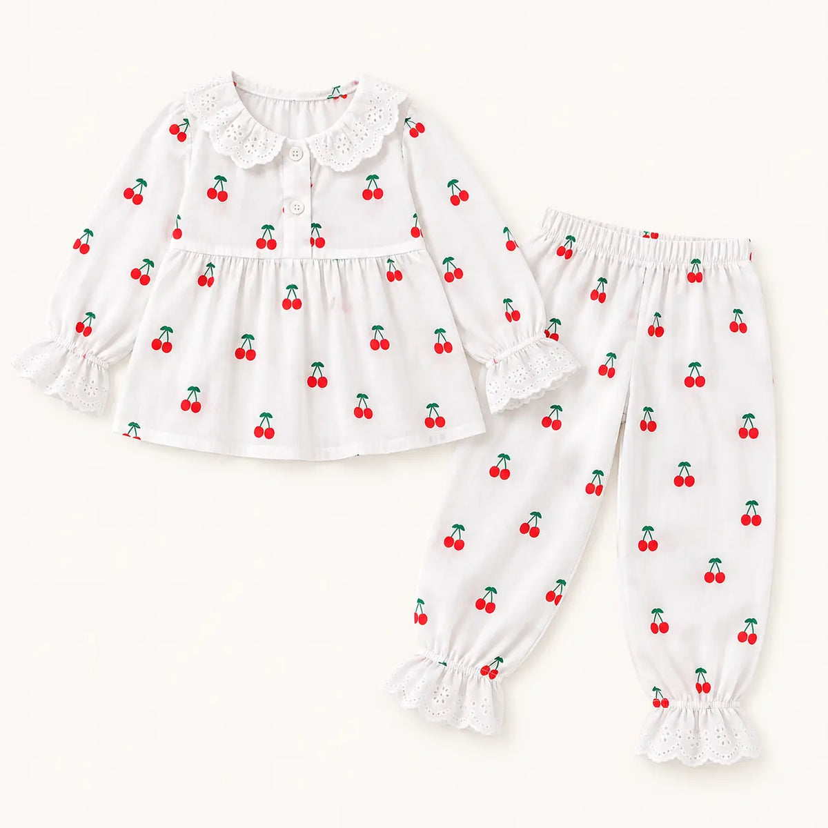 Pyjama En Coton Avec Dentelle Motif Cerises – vue 5 | le Juste Pyjama