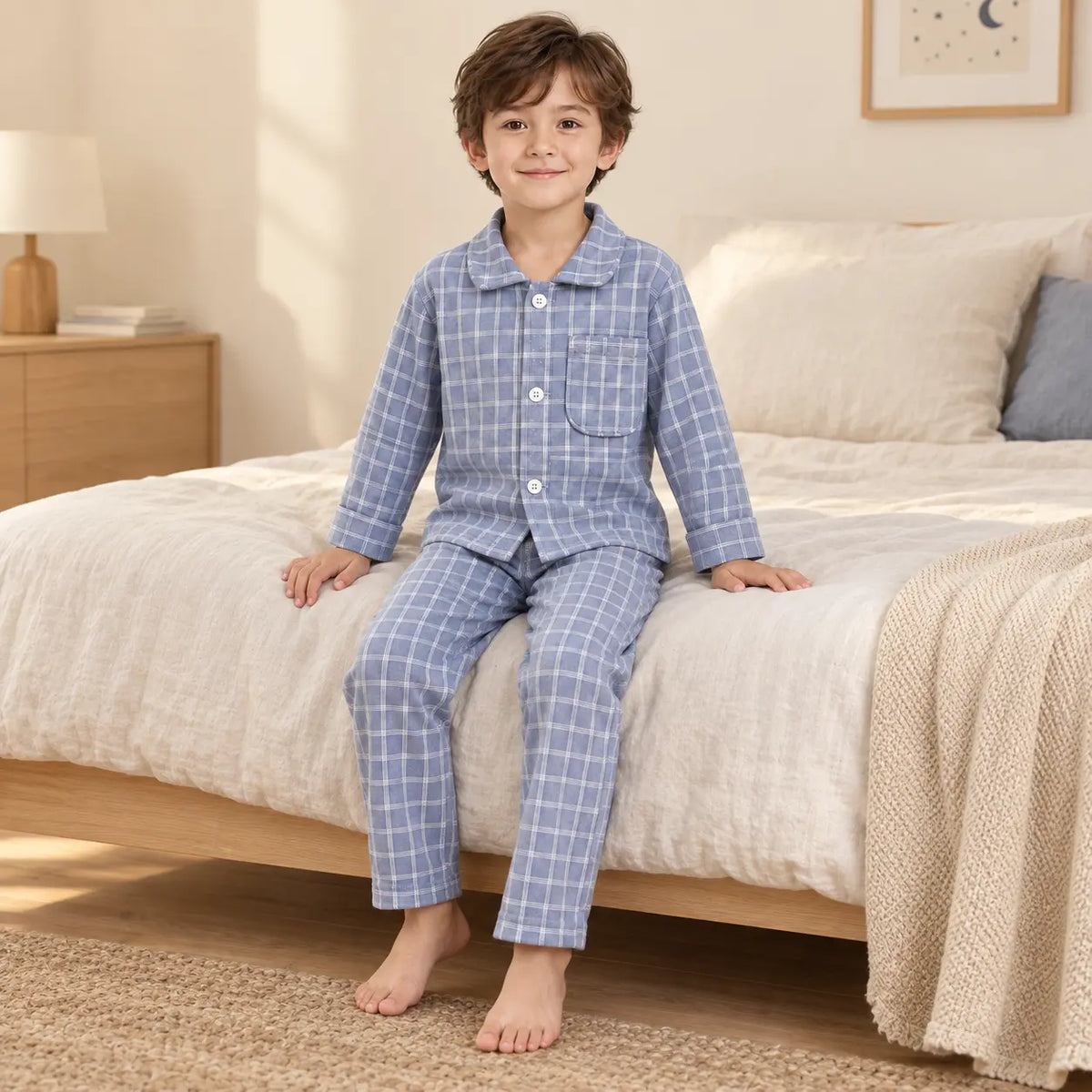 Pyjama En Coton À Carreaux Avec Col À Revers – vue 3 | le Juste Pyjama