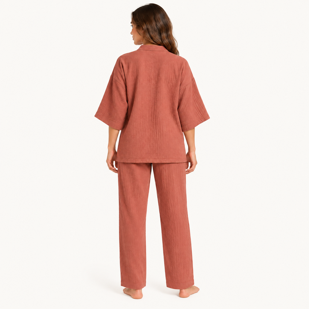 Pyjama En Gaze De Coton Terracotta – vue 2 | le Juste Pyjama