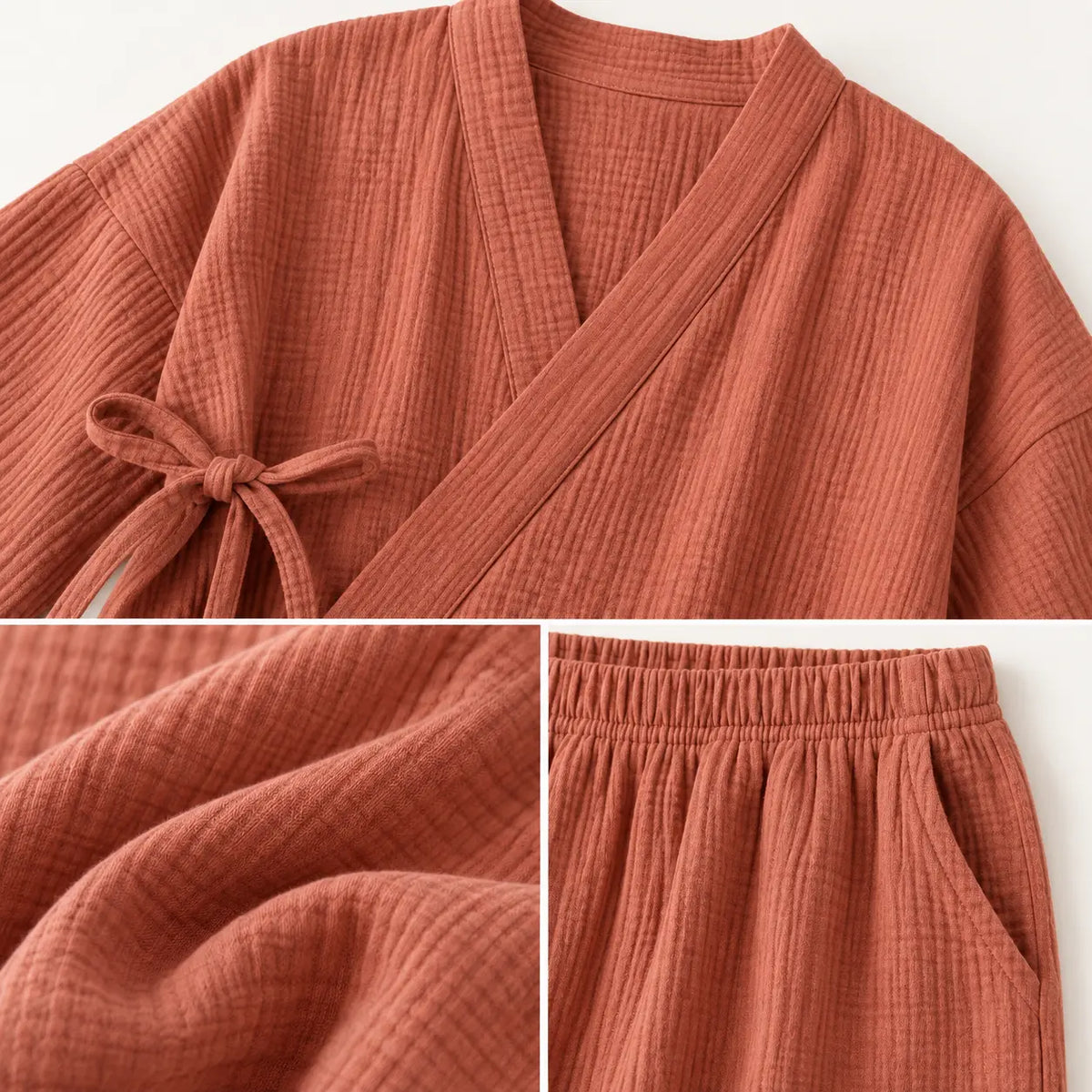 Pyjama En Gaze De Coton Terracotta – vue 4 | le Juste Pyjama